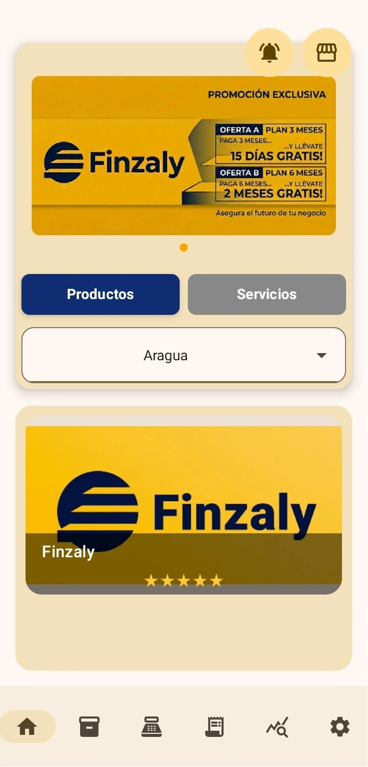 Panel principal y carrusel de Finzaly
