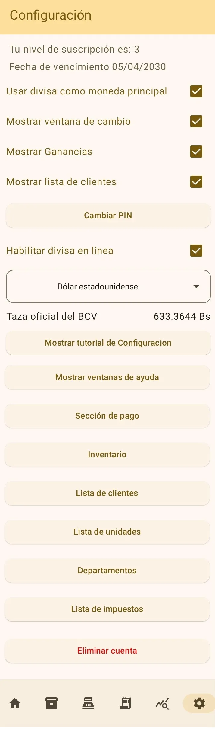 Panel de Configuración General Finzaly